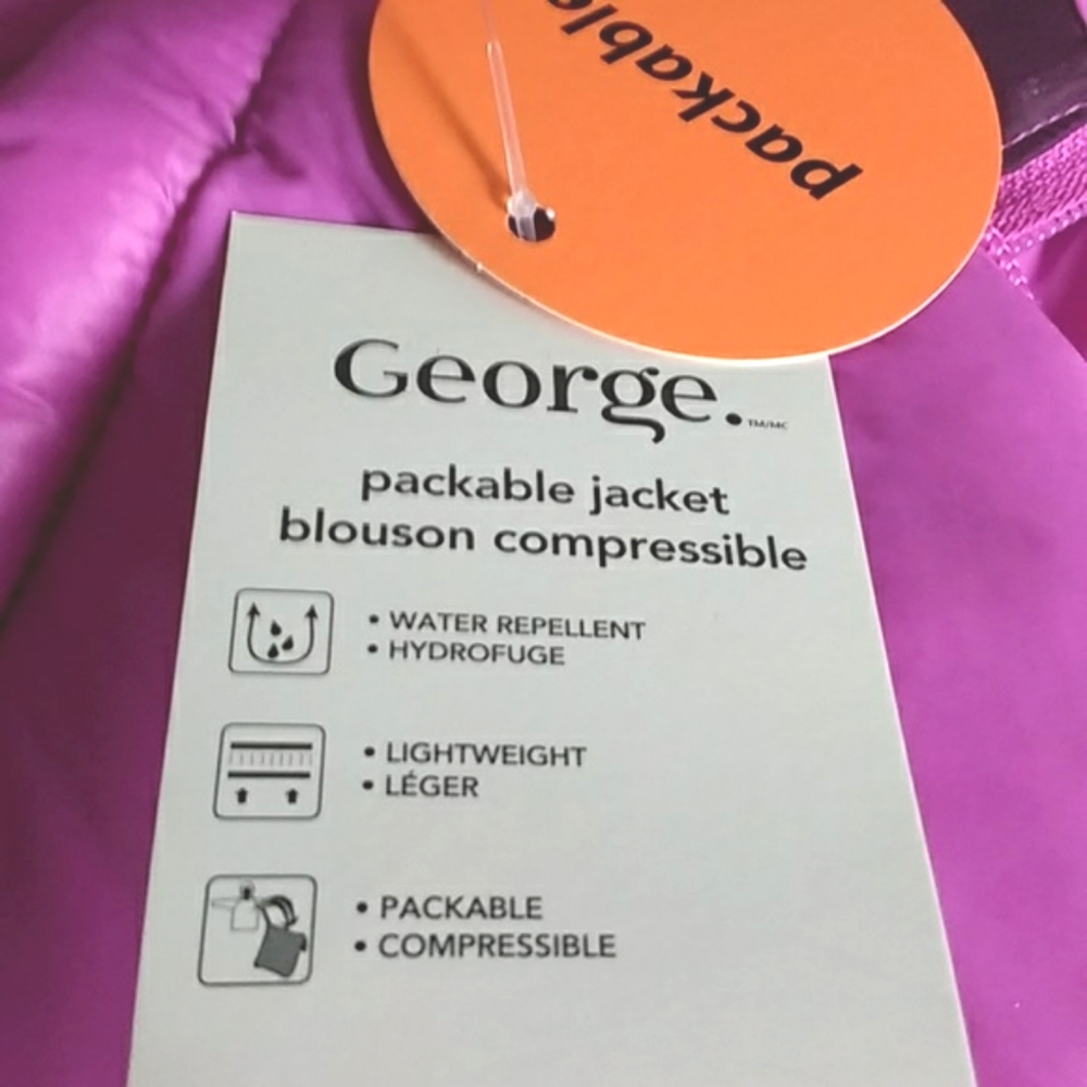 Pink Puffer Jacket, Packable Size XS - Picture 3 of 6